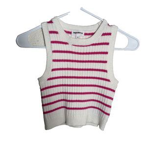 Super Down Sweater Women's Small Pink Striped Knit Cropped Sleeveless Top